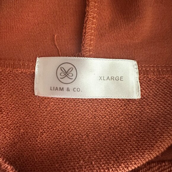 Rust Orange & Cream Hoodie With Textured Sleeves By Liam & Co. XL 50% Polyester - Picture 3 of 9